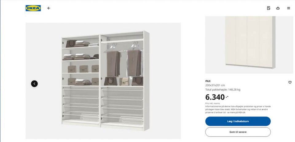 Garderobeskab Ikea b: 200 d: 37 h: