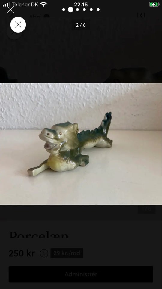 Gl fabeldyr porcelænsfigur kunst