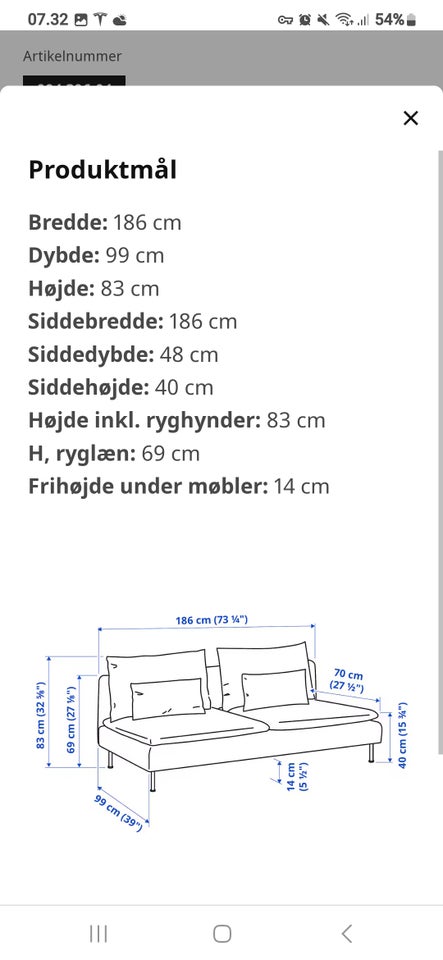 Sofa bomuld 3 pers