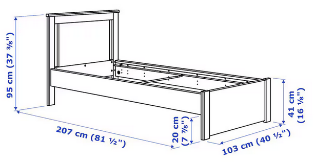 Enkeltseng, Ikea, b: 103 l: 207 h: 20