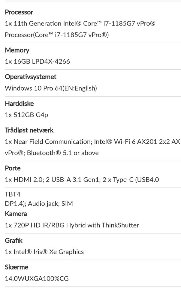 Lenovo X1 Yoga G6 i7-1185G7 GHz 16