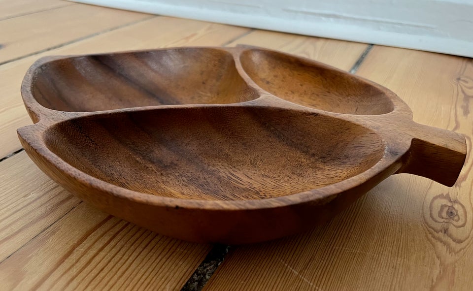 Retro teak fad/skål, bladformet