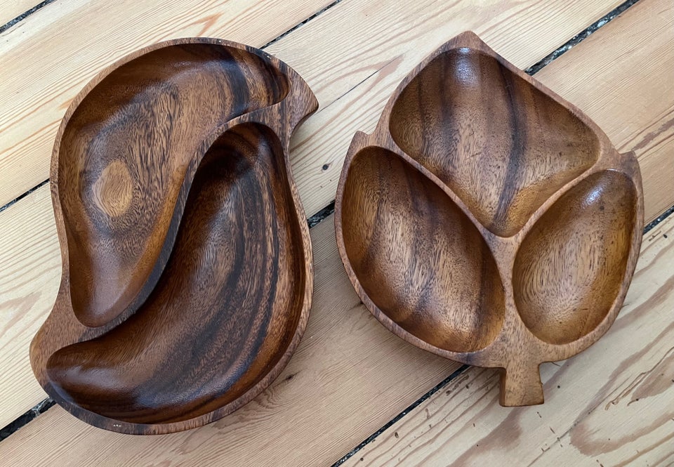 Retro teak fad/skål, bladformet