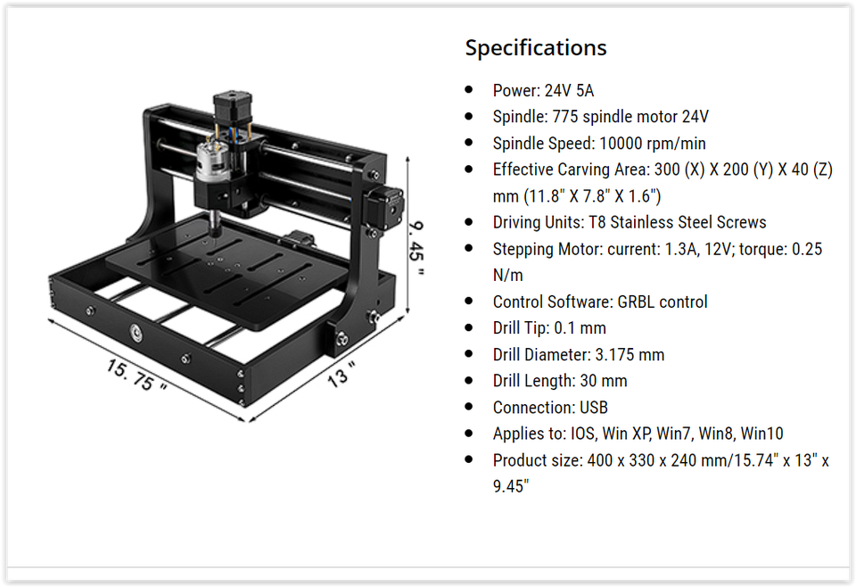 3020 CNC fræser/laser, vevor