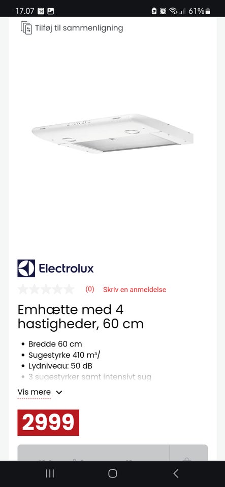 Emhætte Electrolux