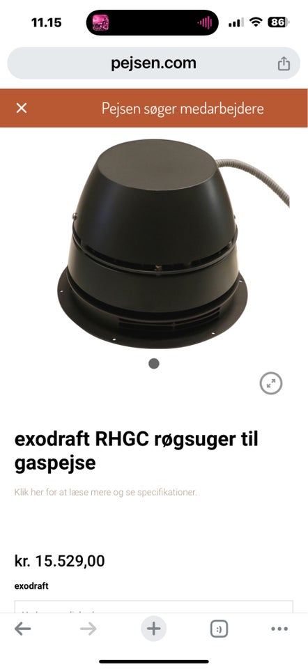 Gasovn, exodraft RHGC røgsuger til