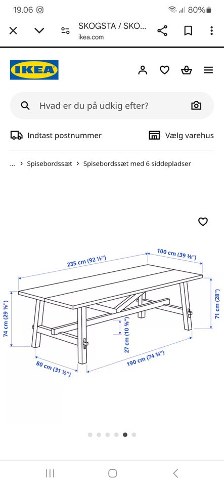 Spisebord, b: 100 l: 235