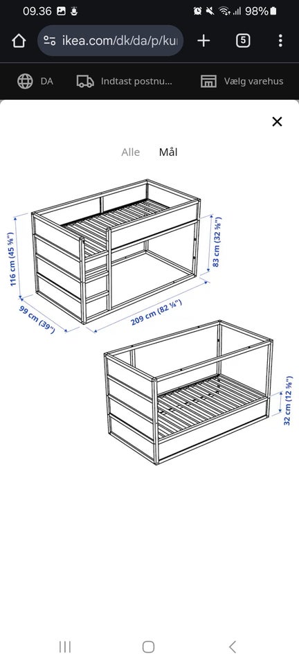 Halvhøj seng, Kura seng fra ikea , b: