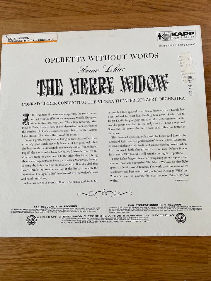 LP, Franz Lehar, The Merry Widow