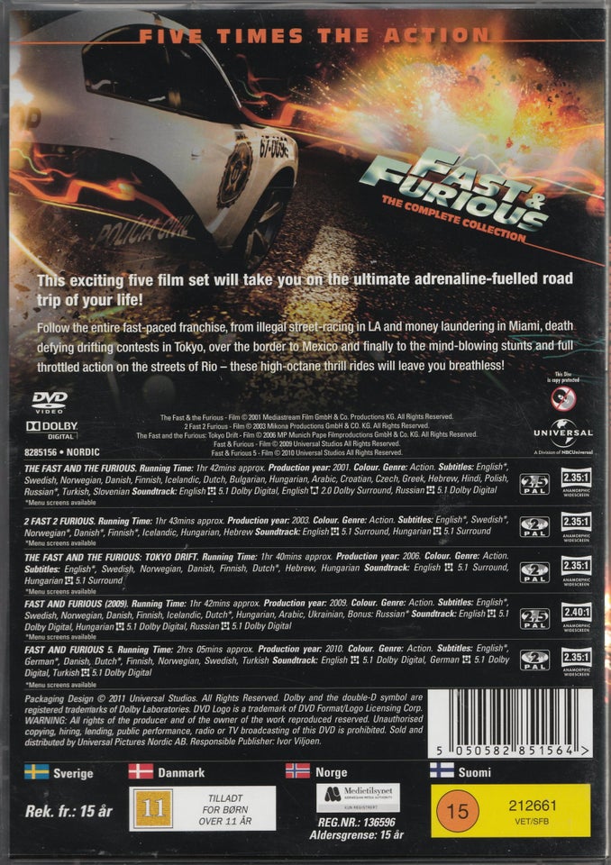 Fast  Furious 1-5 Boks (5-disc),