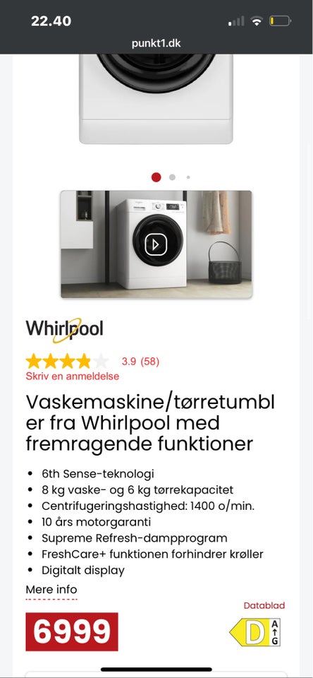 Whirlpool vaskemaskine