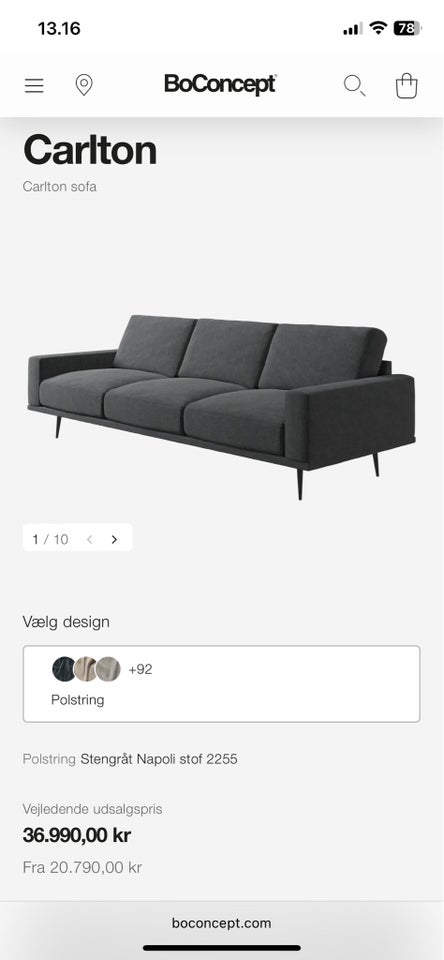 Sofa fløjl 3 pers