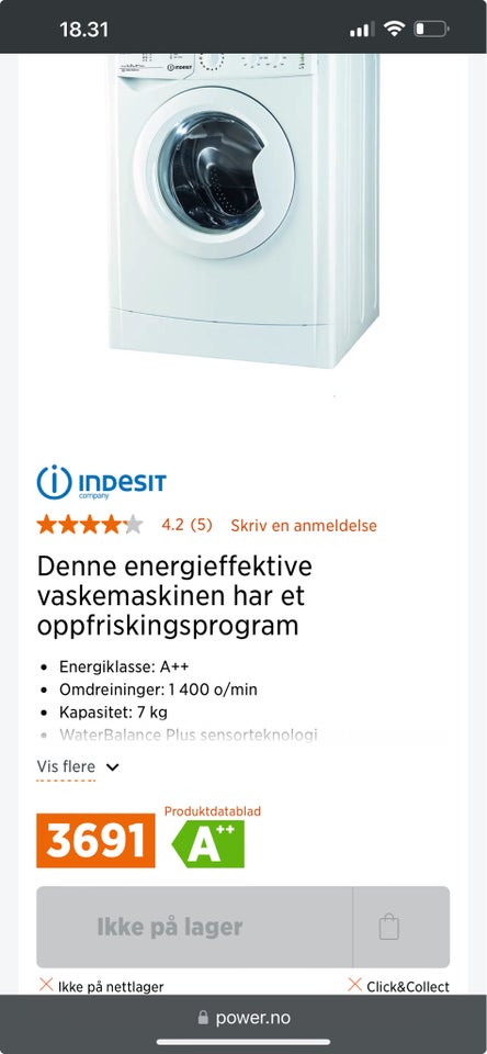 Indesit vaskemaskine,