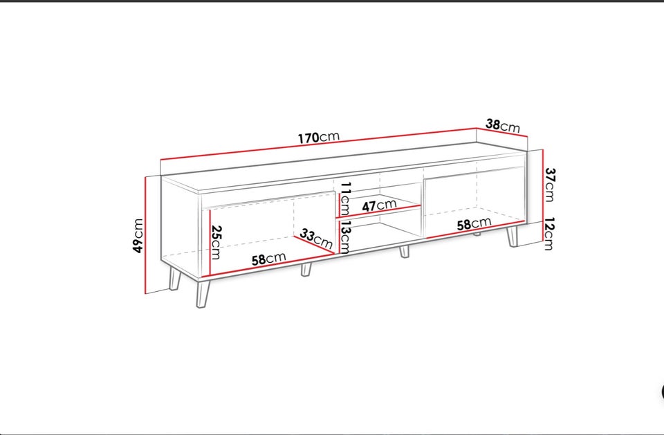 TV-skab, NORD II TV Bord, b: 170 d: 38