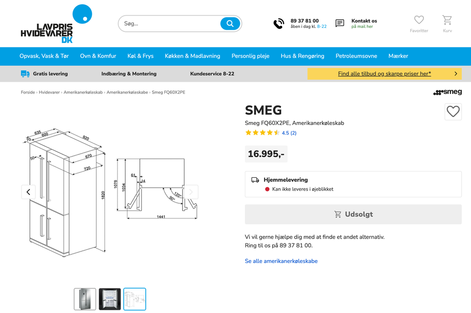 Amerikansk køleskab Smeg