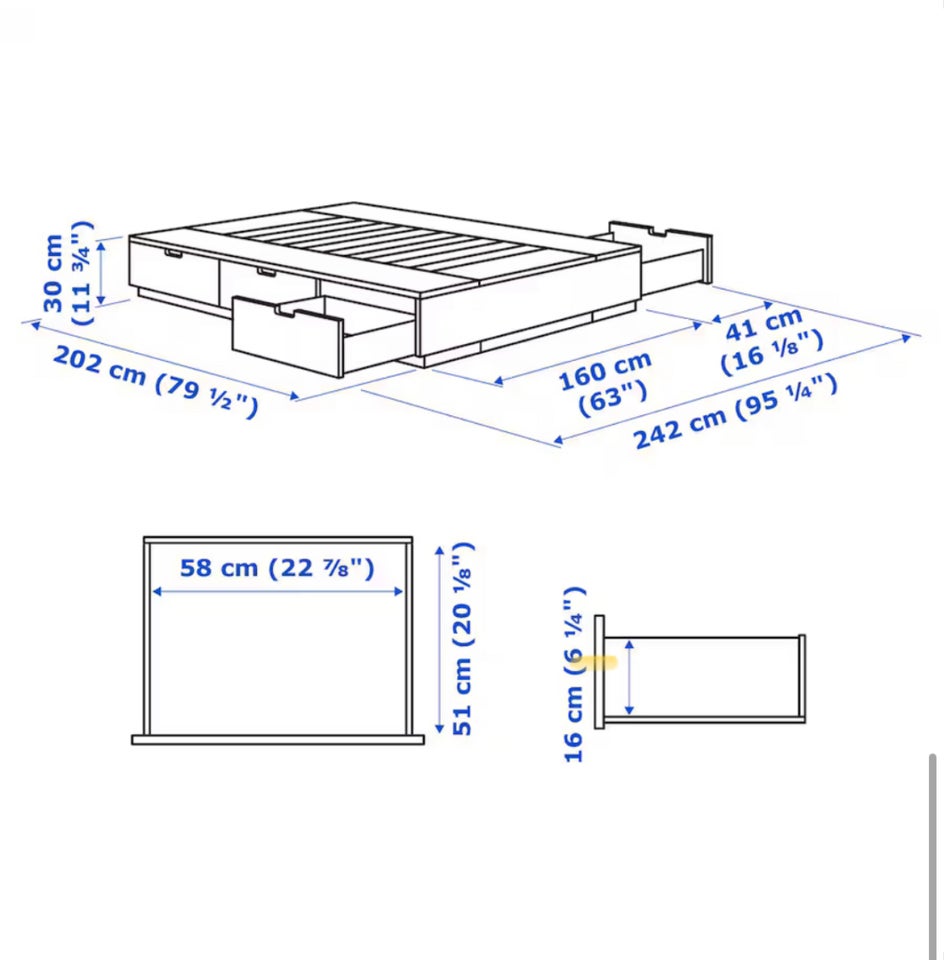 Dobbeltseng Ikea nordli b: 160 l: