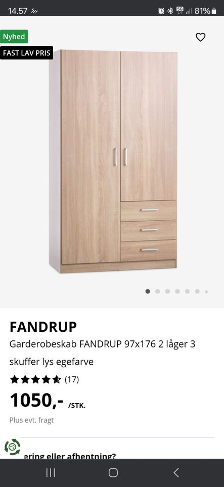 Garderobeskab, Fandrup, b: 96 d: 50