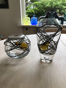 Glas Vase ned zink og rav sten