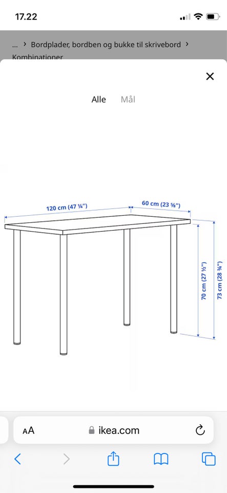 Skrive-/computerbord, Ikea, b: