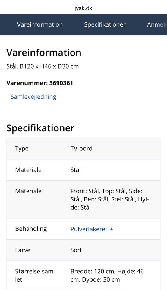 Tv bord JYSK andet materiale