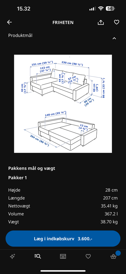 Friheden Sove sofa fra ikea