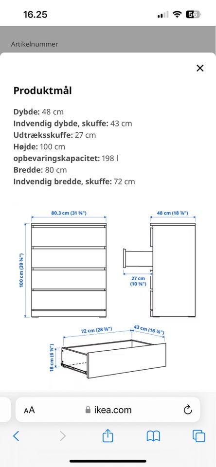 Kommode, andet materiale