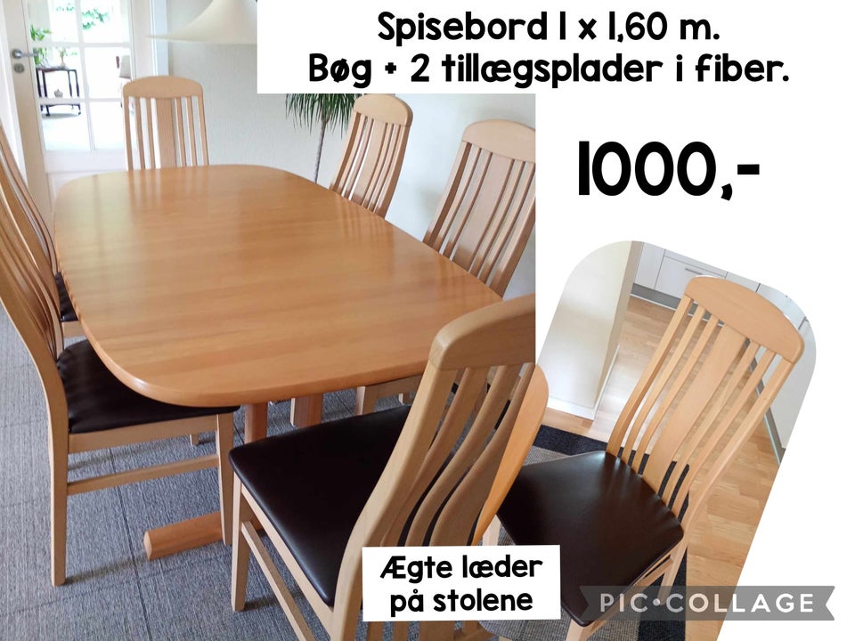 Spisebord m/stole Bøg og læder