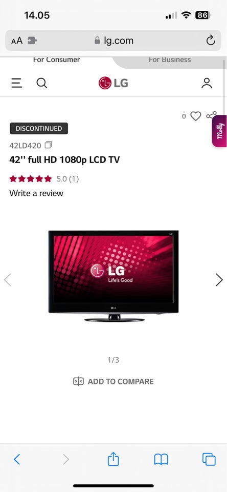 LG, Full HD 1080p LCD TV, 42"