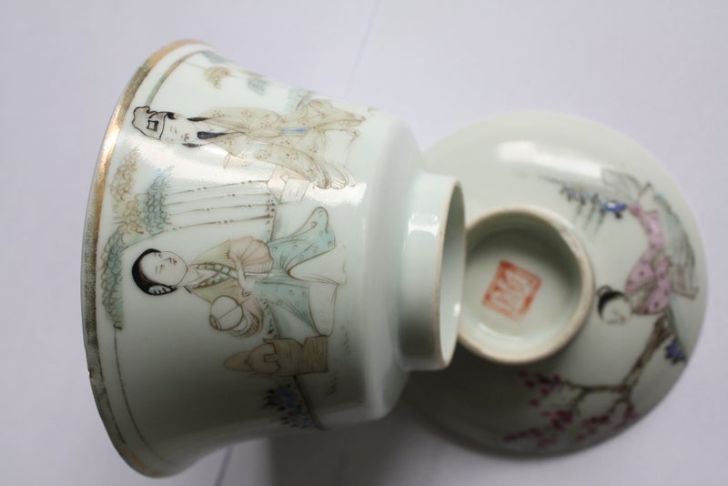 Kina antik te kop med låg Qianlong