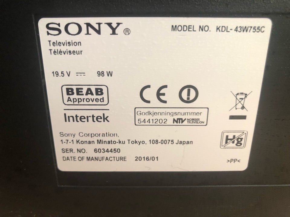 LCD, Sony, KDL-43W755C