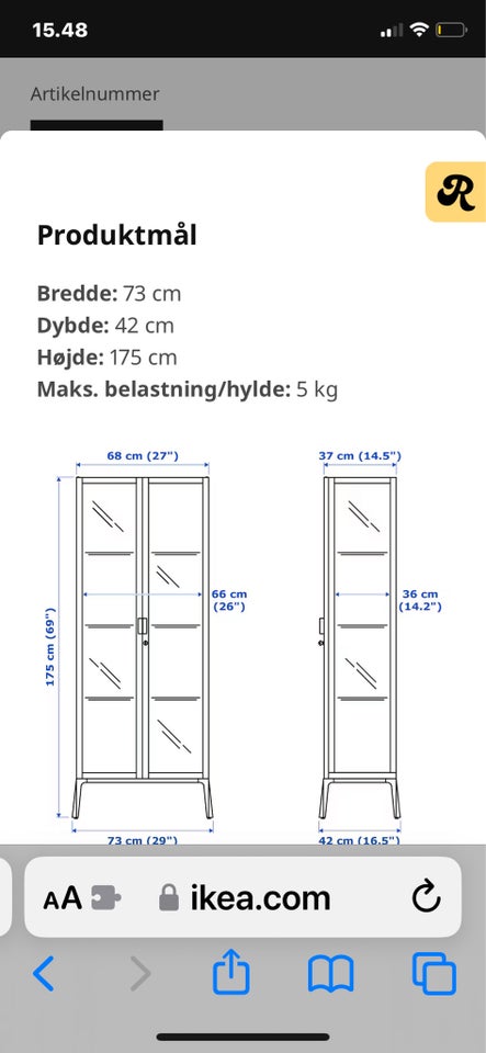 Vitrineskab, Milsbo Ikea