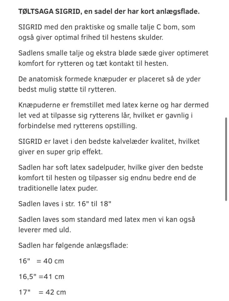 Islændersadel 165 tommer 