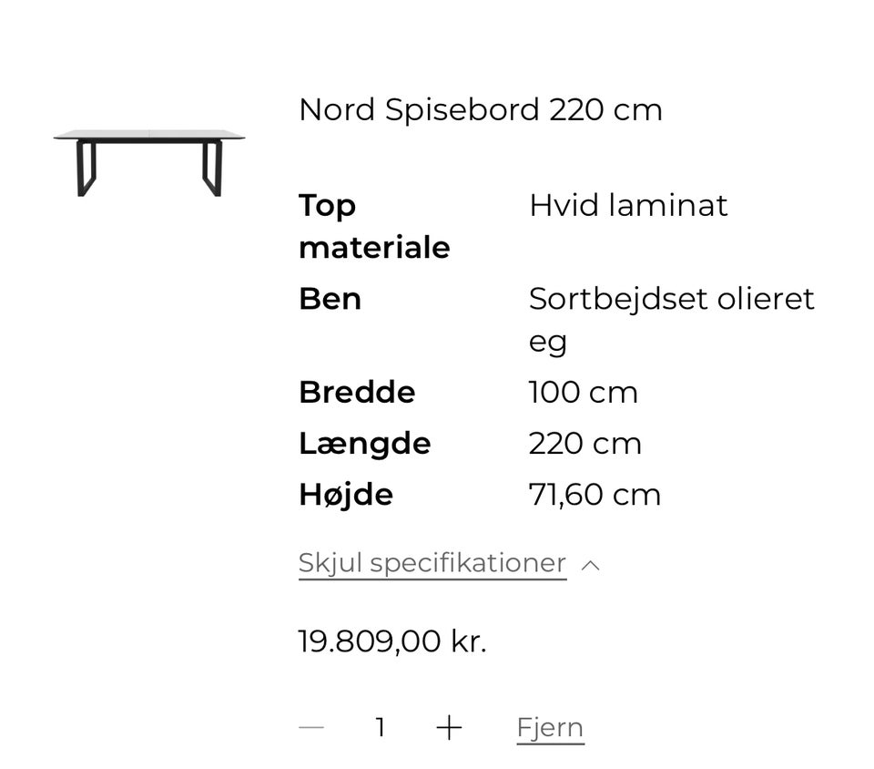 Spisebord Hvid laminat og