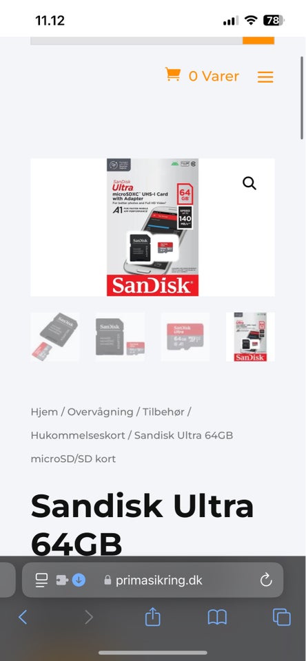 Sandisk sdkort ultra 64gb,