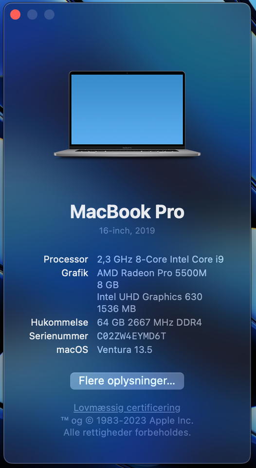 MacBook Pro 23 GHz 64 GB ram