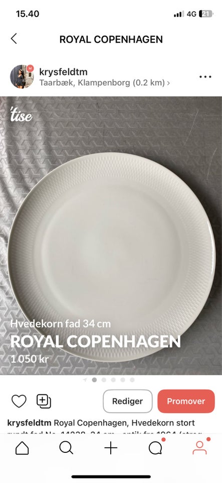 Porcelæn, Stort fad 34 cm. , Royal