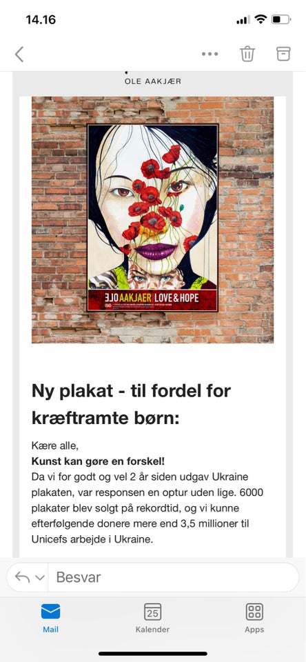 Plakat  Ole Aakjær  motiv: Love 