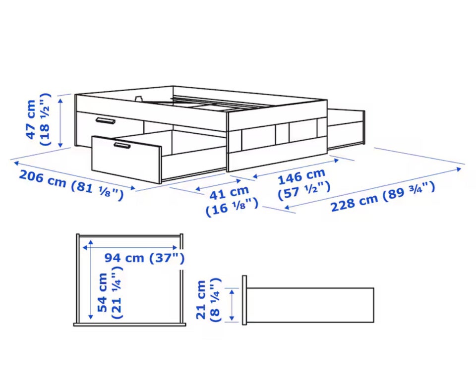 Sengeramme, IKEA Brimnes, b: 160 l: