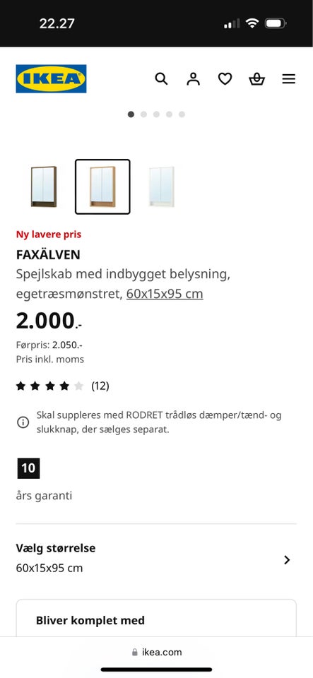 Badeværelsesspejl, b: 60 h: 95