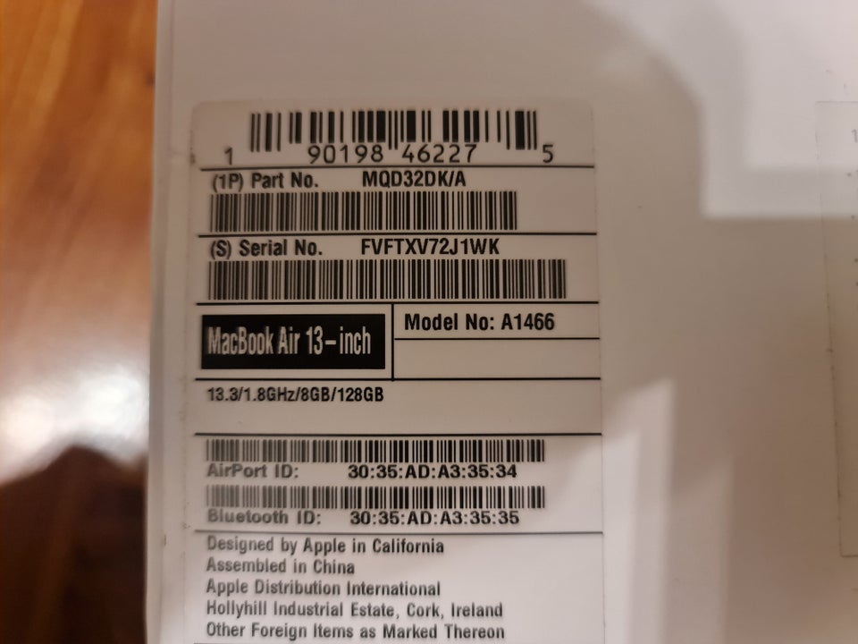 MacBook Air, A1466, 1,8 GHz