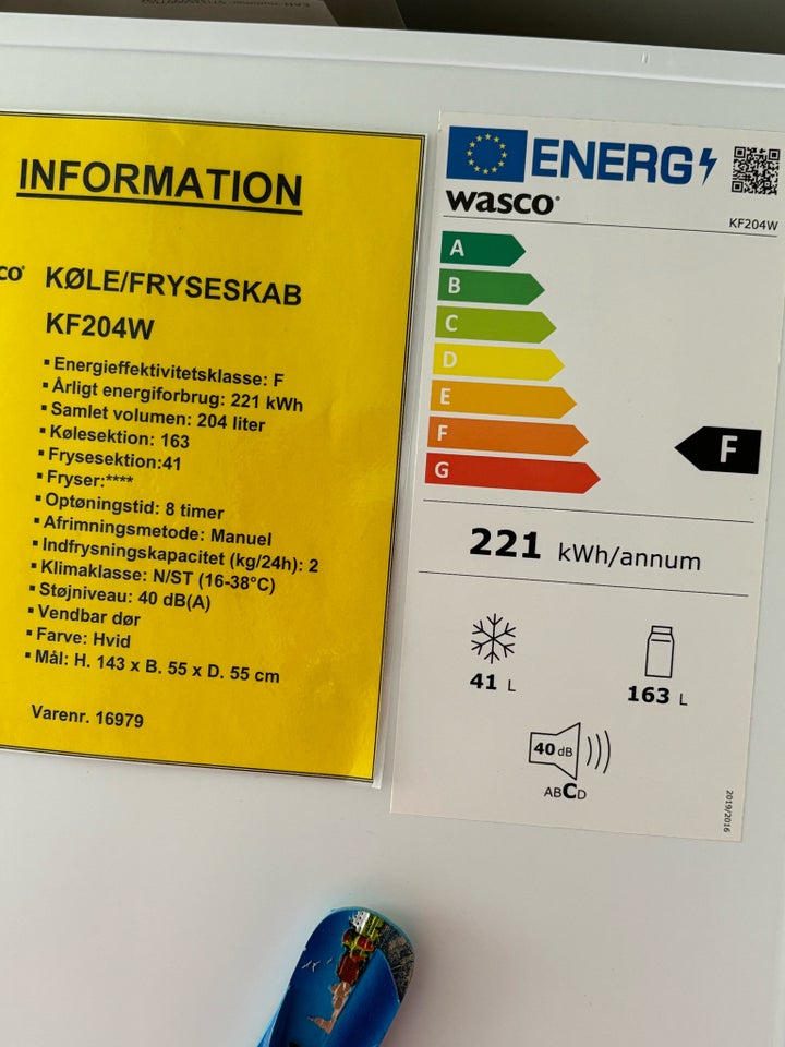 Køle/fryseskab Wasco 204 liter