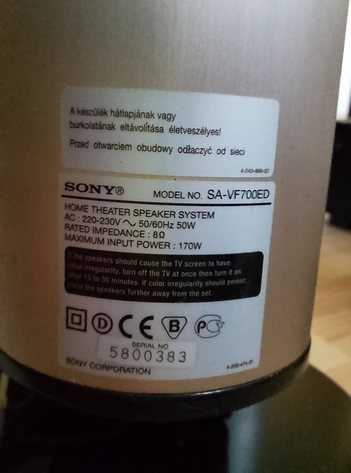 Sony, Sa-vf700ed, andet