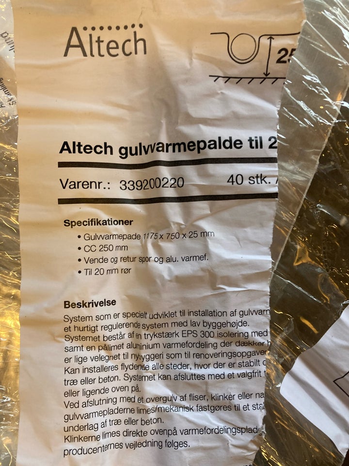 Altech gulvvarmeplade 20 mm