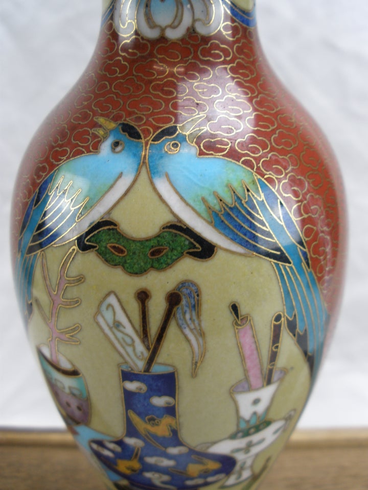 Cloisonne Vase Med Fugle 19 cm