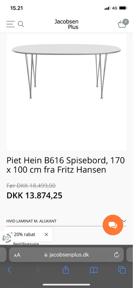 Spisebord, Piet Hein B616, b: 100 l: