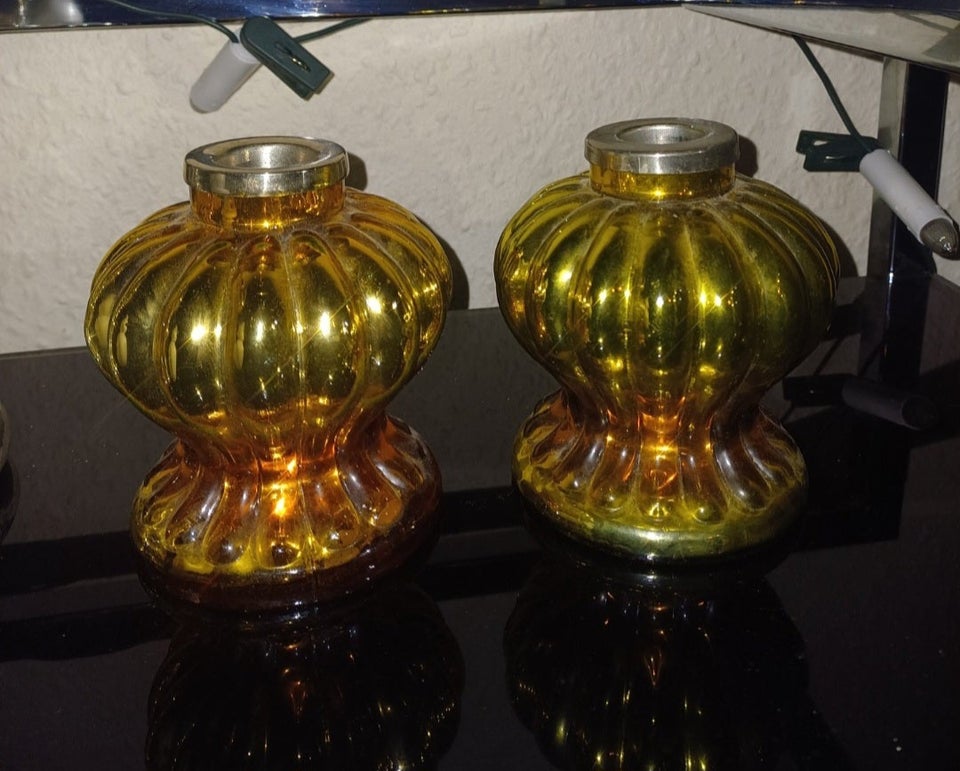 2 guld glas lysestager, Vintage