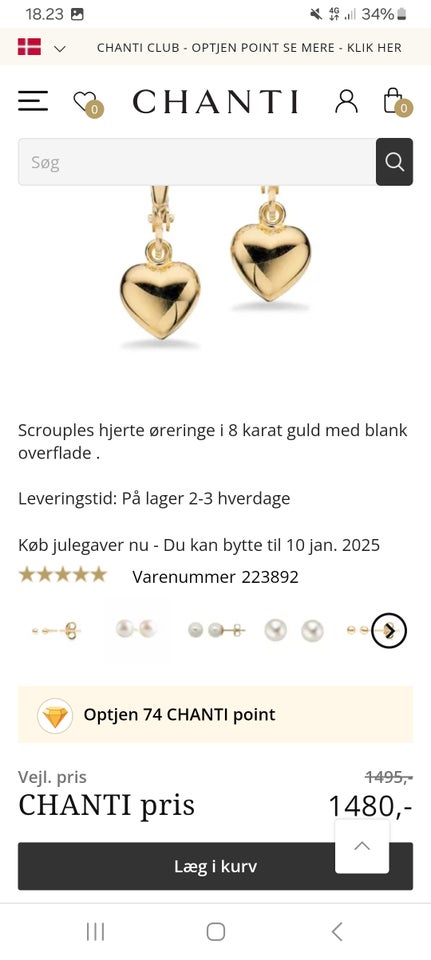 Øreringe, guld, 8 karat guld 333