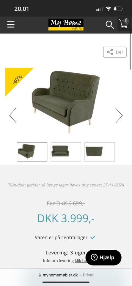 Sofa, 2 pers. , Myhomemøbler King