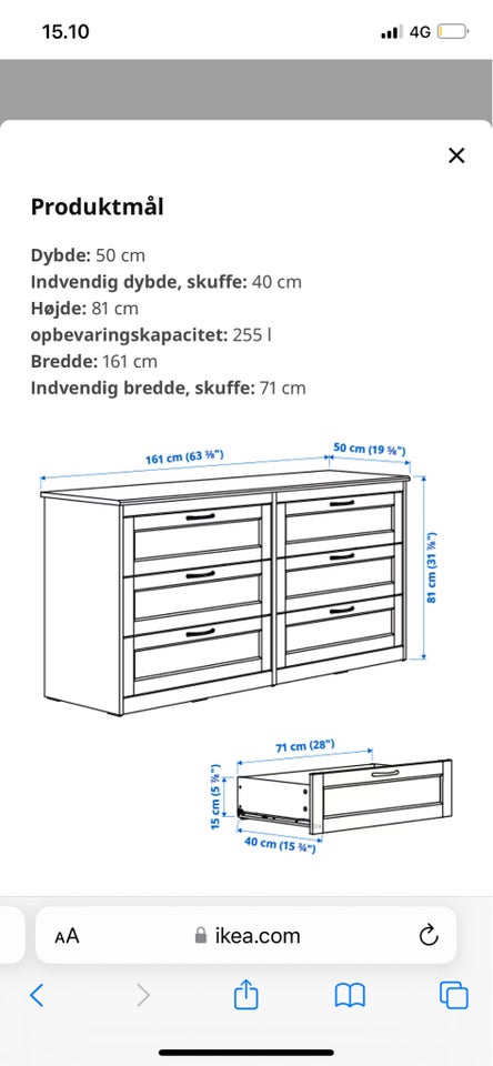 Kommode andet materiale b: 161 d: