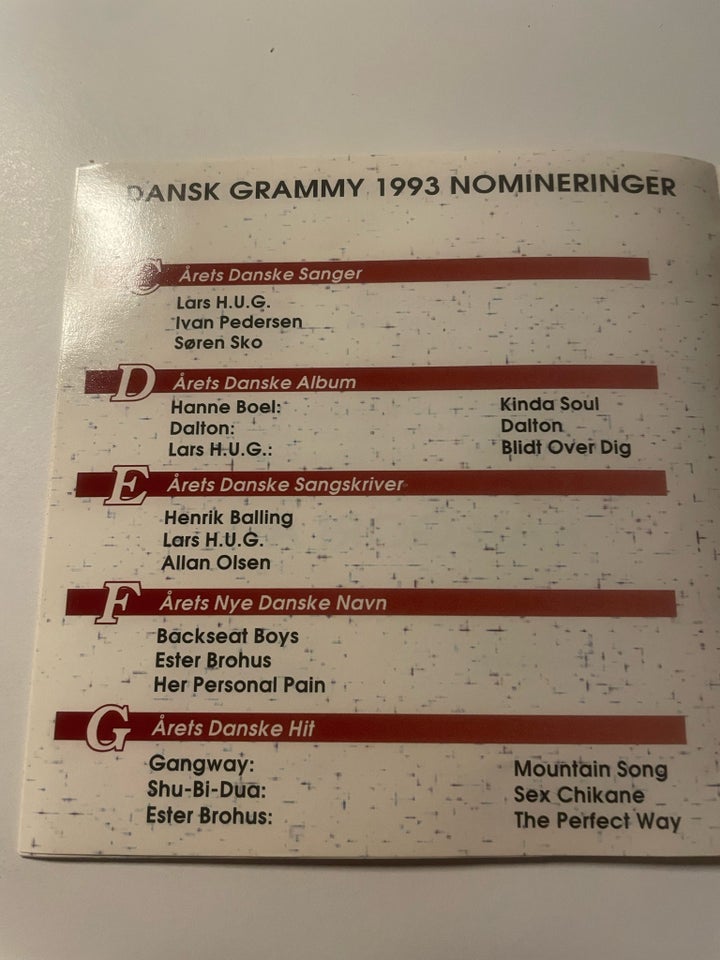 Boghandle mm: Dansk Grammy 93, rock